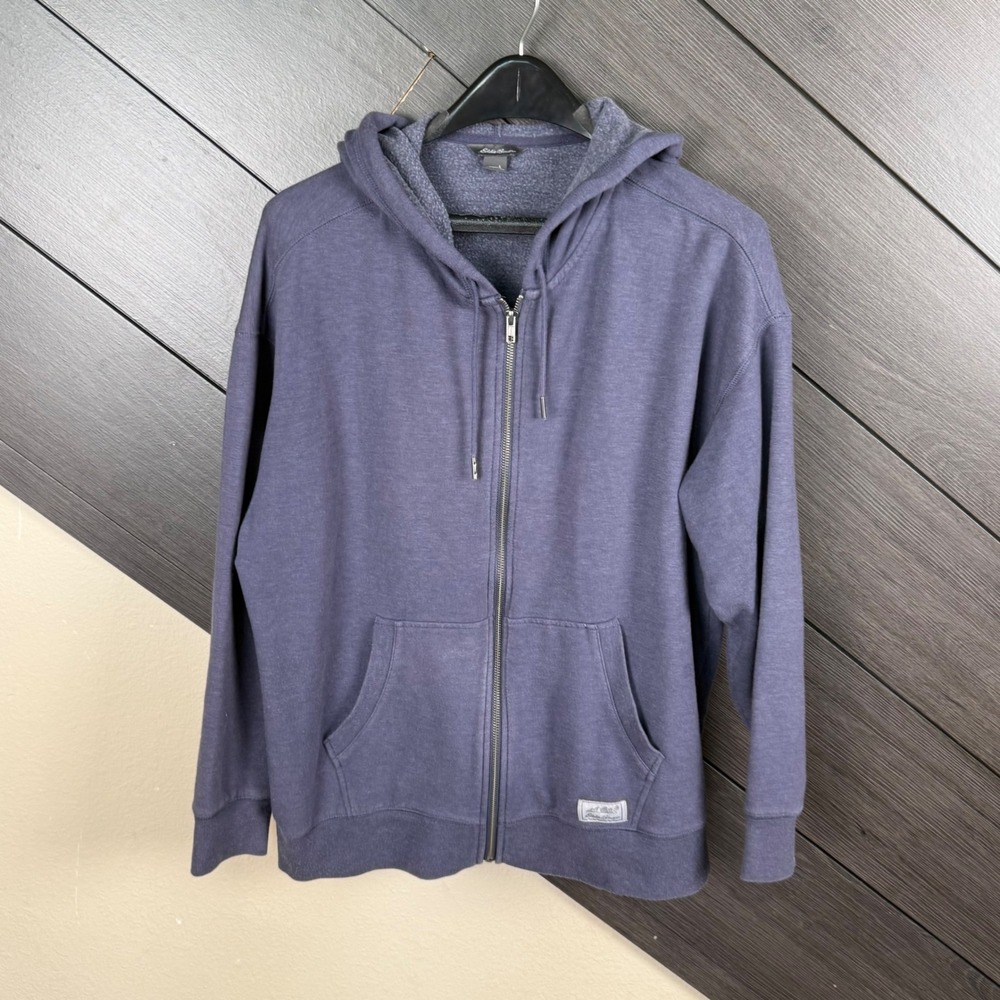 Eddie Bauer Women's Full Zip Hoodie Large Purple Blue Heather Stretch Sweatshirt